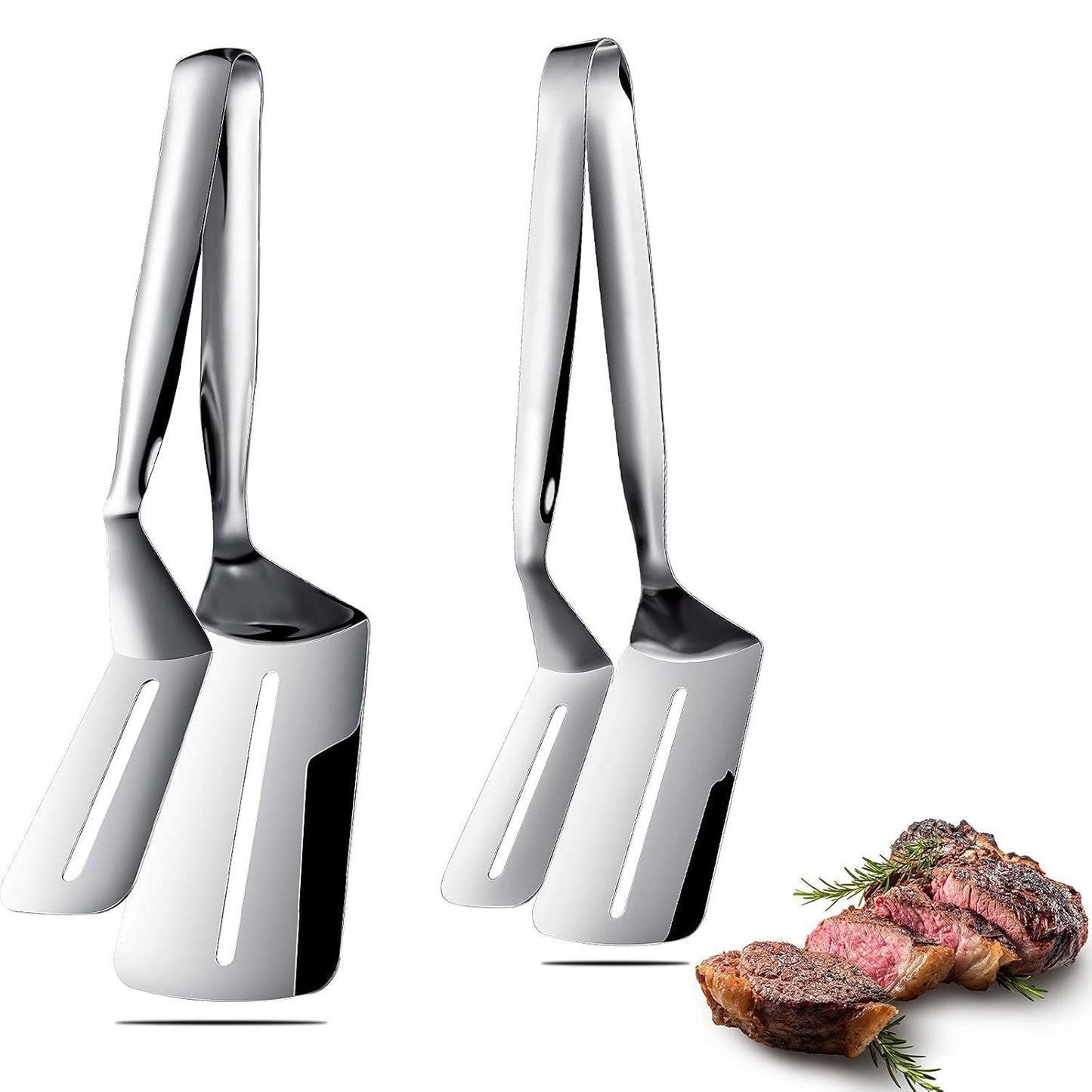 Multi-Function Double-Sided Stainless Steel Spatula & Food Tongs