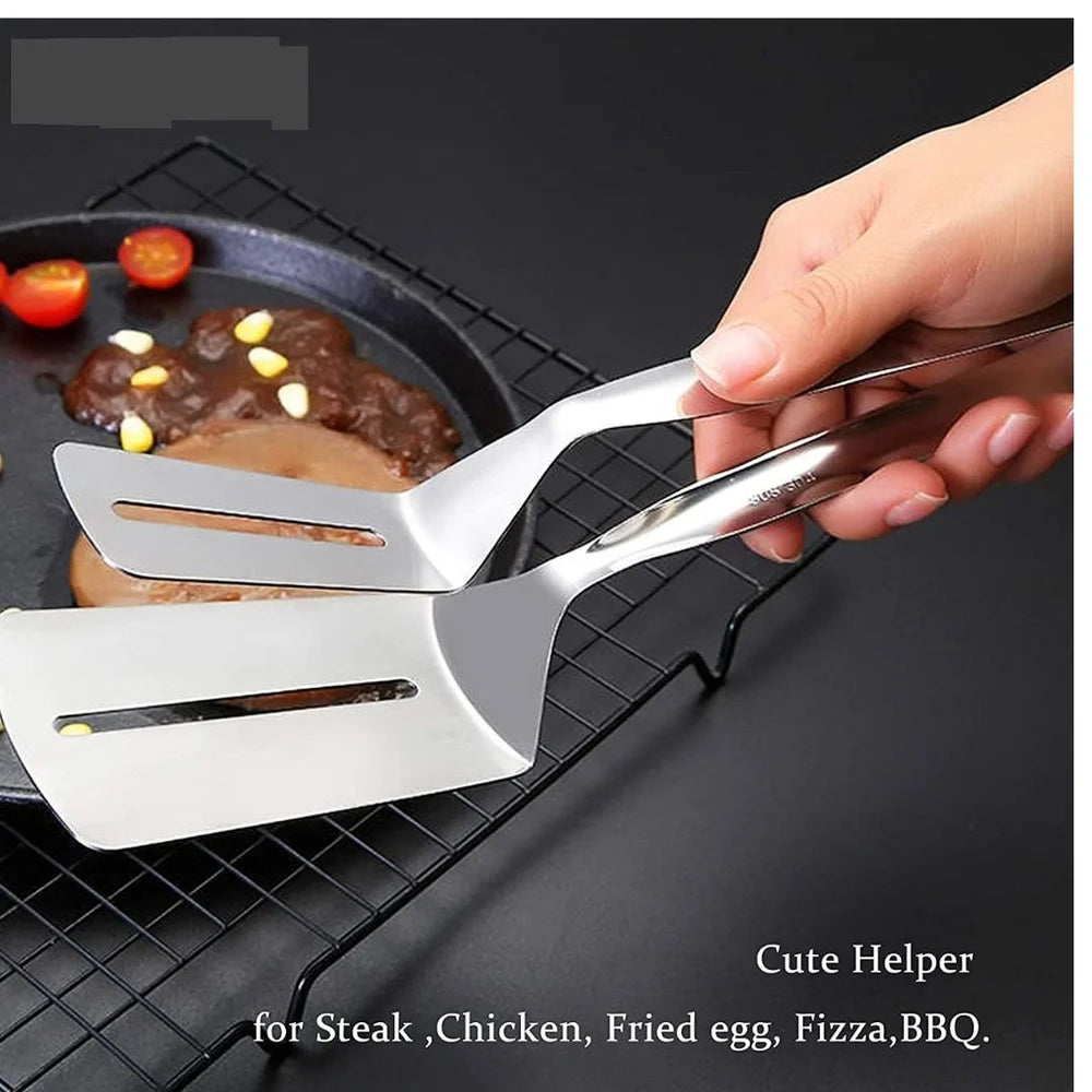 Multi-Function Double-Sided Stainless Steel Spatula & Food Tongs