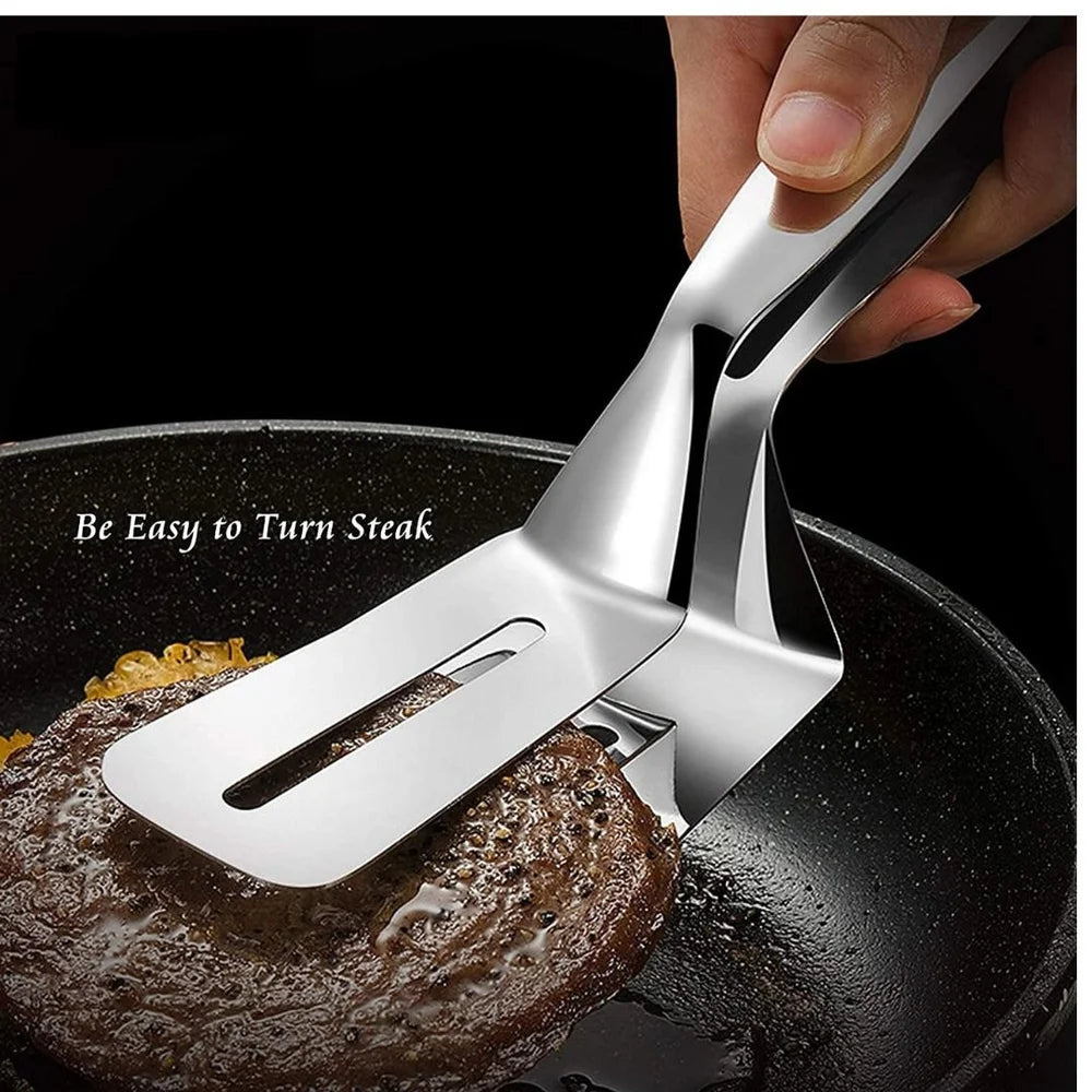 Multi-Function Double-Sided Stainless Steel Spatula & Food Tongs