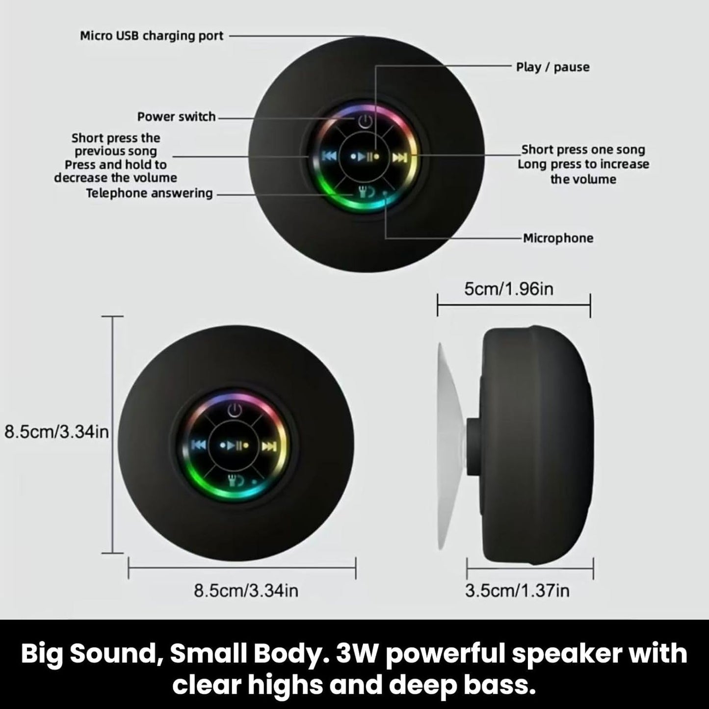 Mini Bluetooth Shower Audio Device with RGB Lights