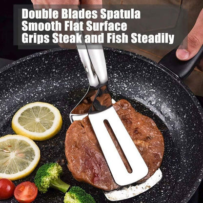 Multi-Function Double-Sided Stainless Steel Spatula & Food Tongs
