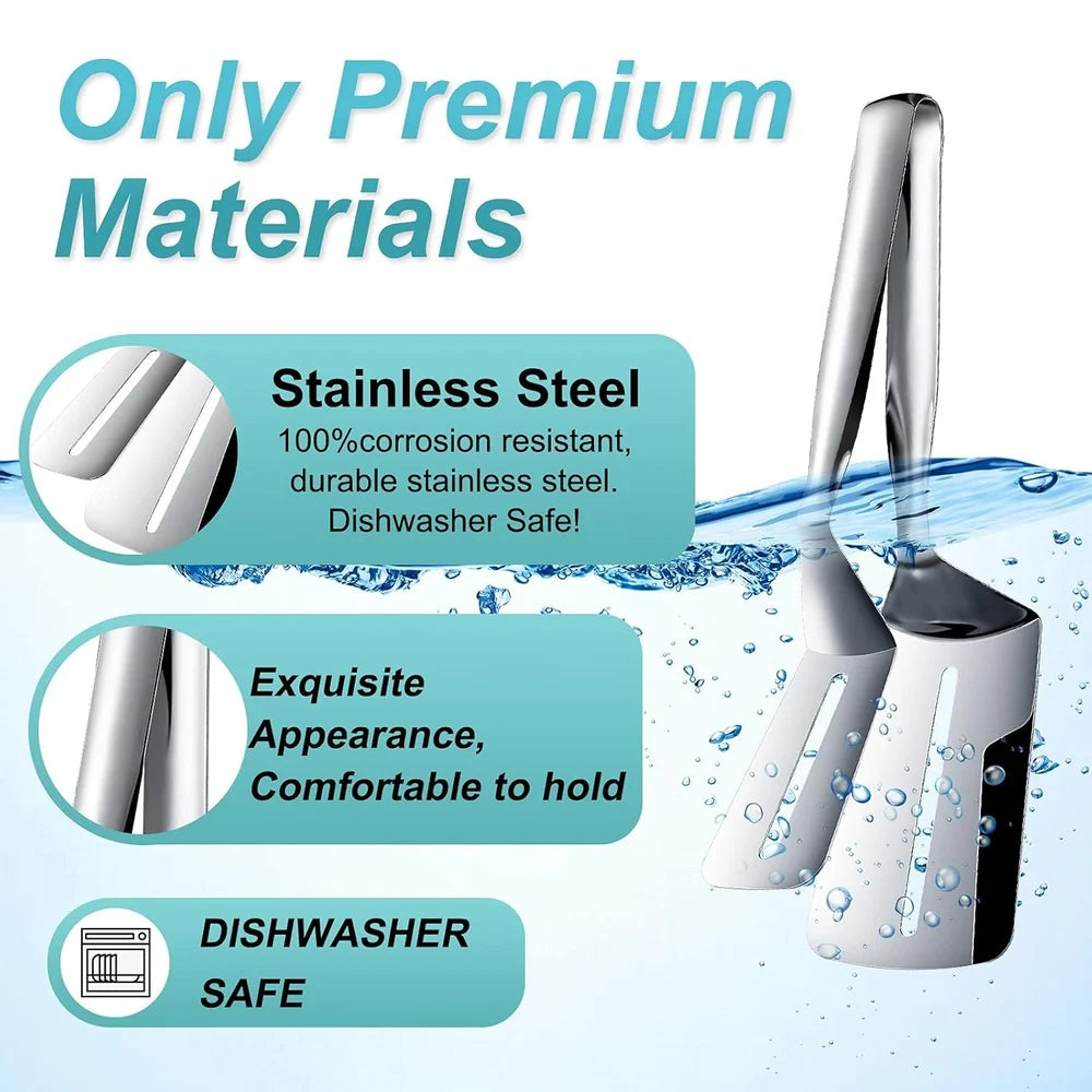 Multi-Function Double-Sided Stainless Steel Spatula & Food Tongs